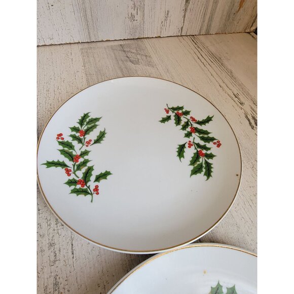 Vintage holiday leaf mistletoe white Japan plate set‎ xmas - Picture 10 of 10